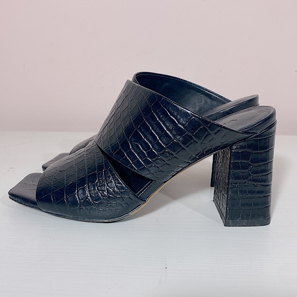 VINCE Nelda Cutout Croc-Effect Leather Mules Black 5M - Picture 3 of 8